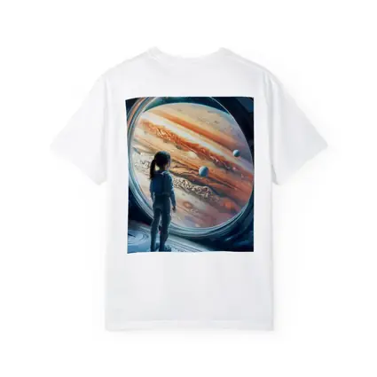 Girl Astronaut Gazing At Jupiter Space Station