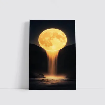 Golden Moon Waterfall Dark Night Sky