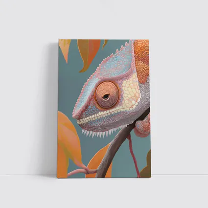 Chameleon On Branch Pastel Teal Background