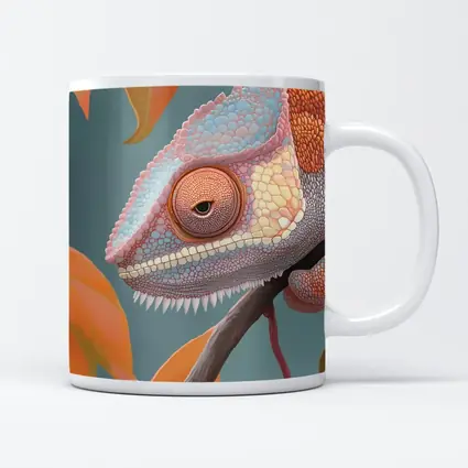 Chameleon On Branch Pastel Teal Background