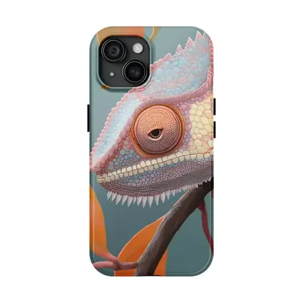 Chameleon On Branch Pastel Teal Background