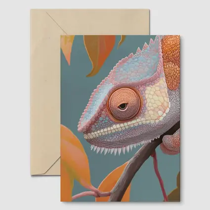 Chameleon On Branch Pastel Teal Background