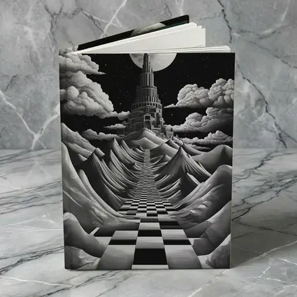 Surreal Tower Moonlit Checkerboard Fantasy Landscape