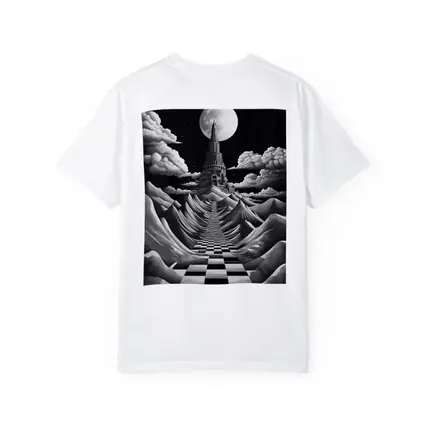 Surreal Tower Moonlit Checkerboard Fantasy Landscape