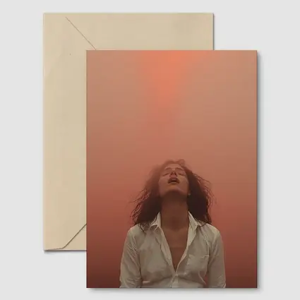 Woman Head Back Warm Orange Misty Background