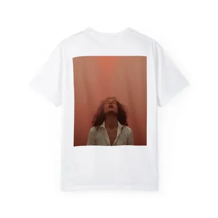 Woman Head Back Warm Orange Misty Background
