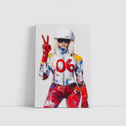 Blonde Racer Girl Peace Sign Painted Style