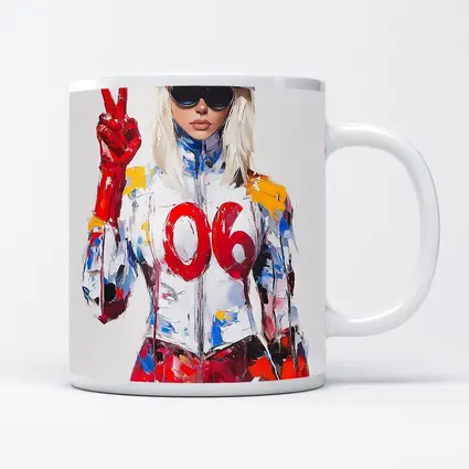 Blonde Racer Girl Peace Sign Painted Style