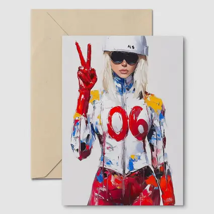 Blonde Racer Girl Peace Sign Painted Style