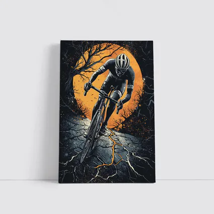 Cyclist Racing Dark Cracked Road Orange Moon