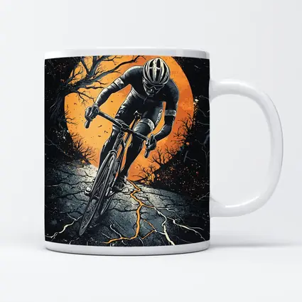 Cyclist Racing Dark Cracked Road Orange Moon