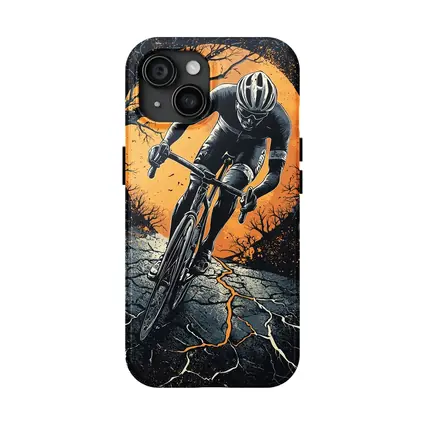 Cyclist Racing Dark Cracked Road Orange Moon