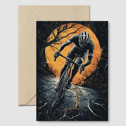 Cyclist Racing Dark Cracked Road Orange Moon