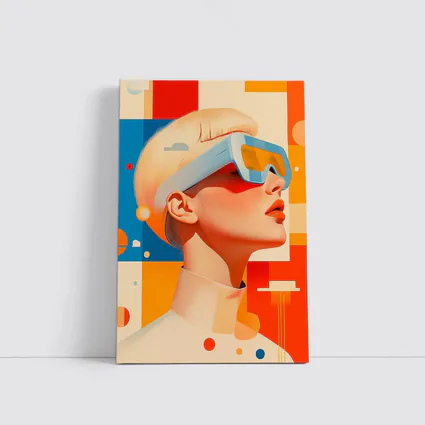 Futuristic Woman VR Glasses Geometric Abstract Background