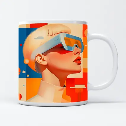 Futuristic Woman VR Glasses Geometric Abstract Background