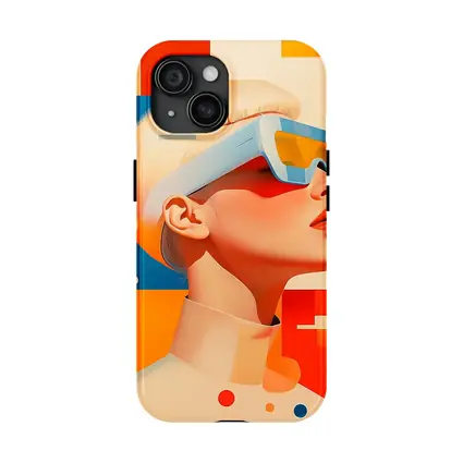 Futuristic Woman VR Glasses Geometric Abstract Background