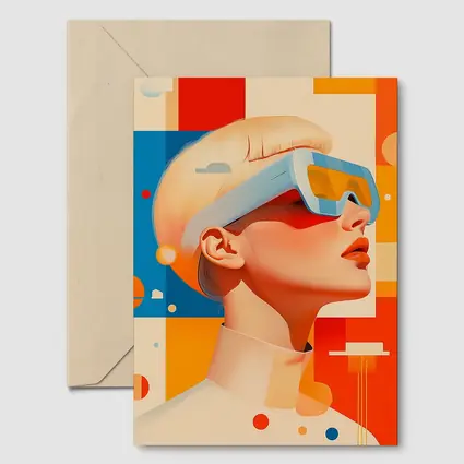 Futuristic Woman VR Glasses Geometric Abstract Background