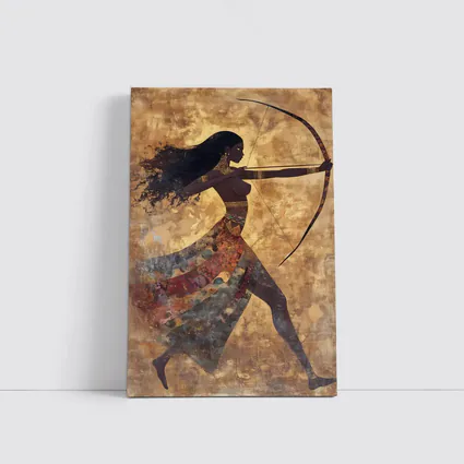 Ancient Warrior Woman Archer Gold Background