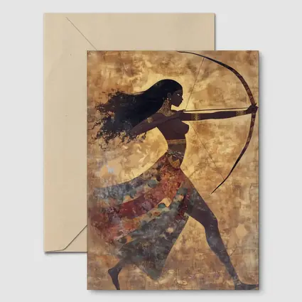 Ancient Warrior Woman Archer Gold Background