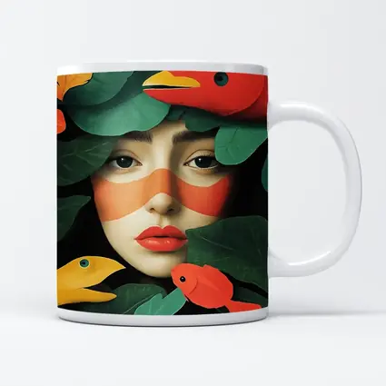 Woman Face With Birds And Tropical Leaves