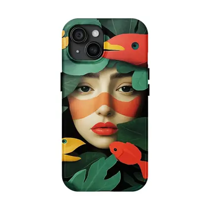 Woman Face With Birds And Tropical Leaves