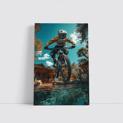 Mountain Biker Jumping Over Water Splash