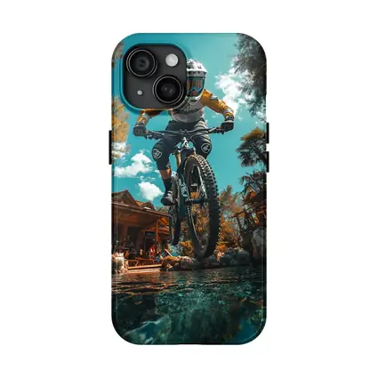 Mountain Biker Jumping Over Water Splash