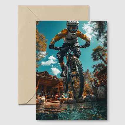 Mountain Biker Jumping Over Water Splash