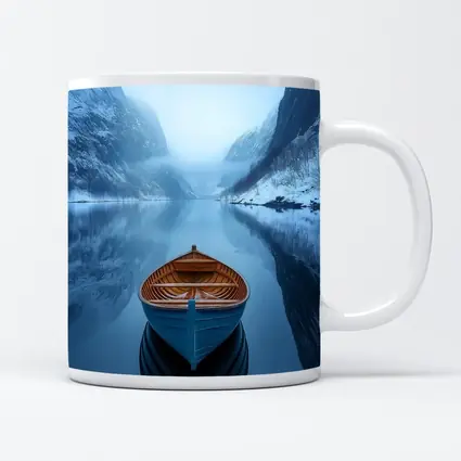 Blue Wooden Boat Misty Fjord Winter