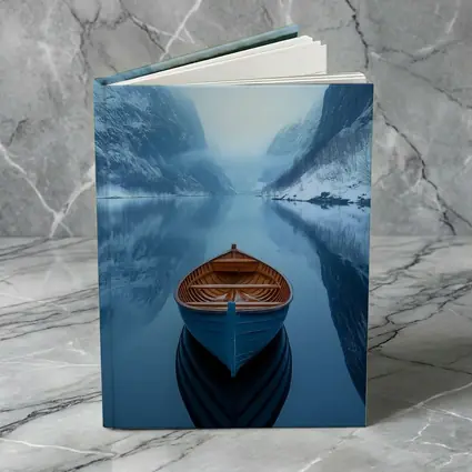 Blue Wooden Boat Misty Fjord Winter