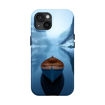 Blue Wooden Boat Misty Fjord Winter
