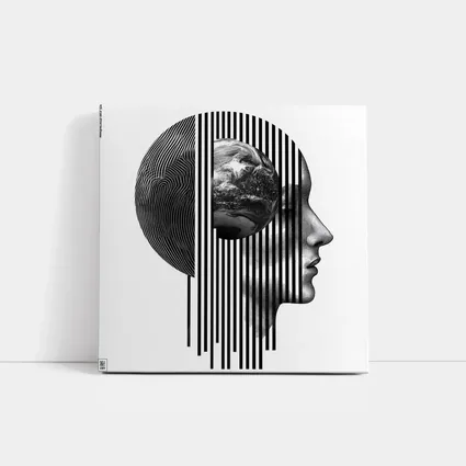 Human Head Earth Globe Black White Art