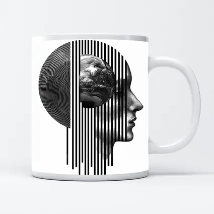 Human Head Earth Globe Black White Art