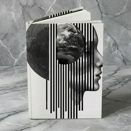 Human Head Earth Globe Black White Art