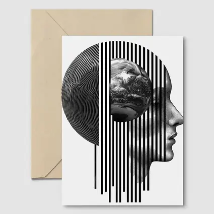 Human Head Earth Globe Black White Art