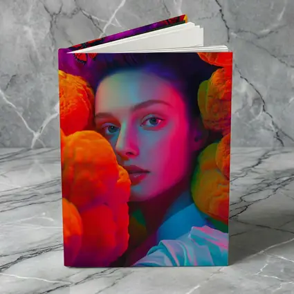 Woman Portrait Orange Flowers Butterflies Neon