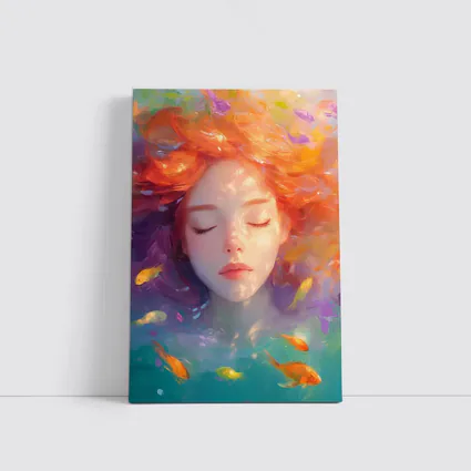 Girl Floating Underwater With Colorful Fish