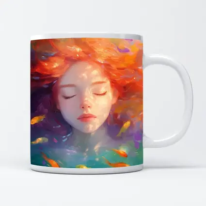 Girl Floating Underwater With Colorful Fish