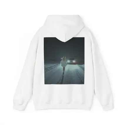 Woman Walking Snowy Road At Night