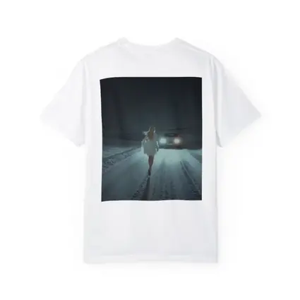 Woman Walking Snowy Road At Night