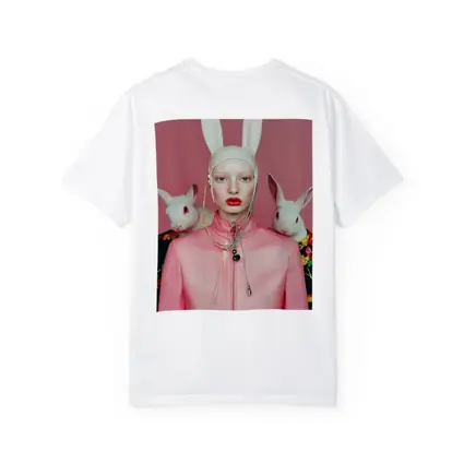 Fashion Woman Rabbit Ears Pink Surreal Portrait