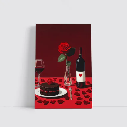 Red Rose Wine Chocolate Cake Romantic Table