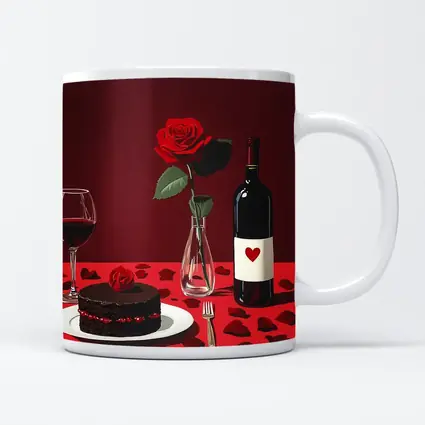 Red Rose Wine Chocolate Cake Romantic Table