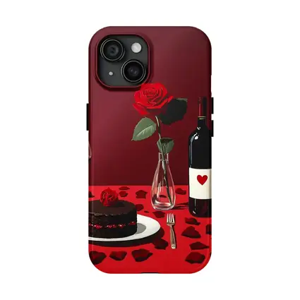 Red Rose Wine Chocolate Cake Romantic Table