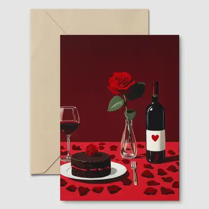 Red Rose Wine Chocolate Cake Romantic Table