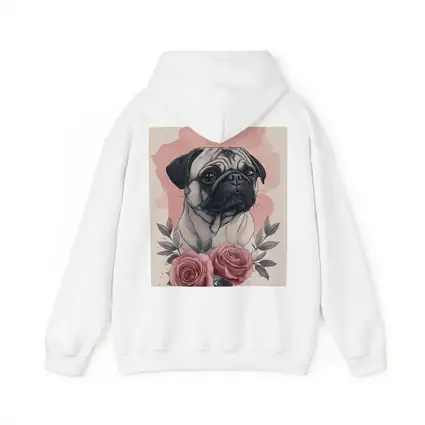 Pug Dog Portrait With Pink Roses