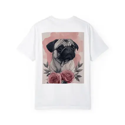 Pug Dog Portrait With Pink Roses