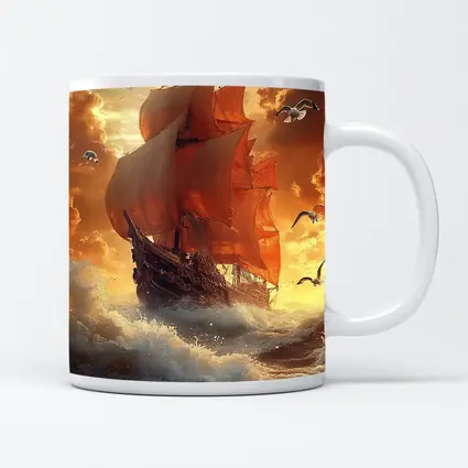 Tall Ship Sailing Stormy Ocean Sunset