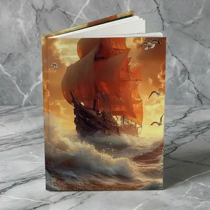 Tall Ship Sailing Stormy Ocean Sunset