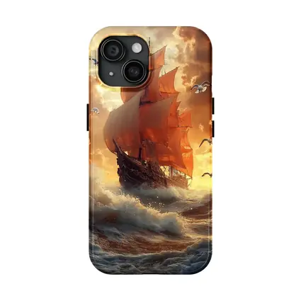 Tall Ship Sailing Stormy Ocean Sunset